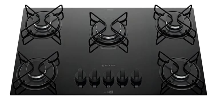 Cooktop 5 Bocas A Gás Atlas Agile Up Mega Chama Preto