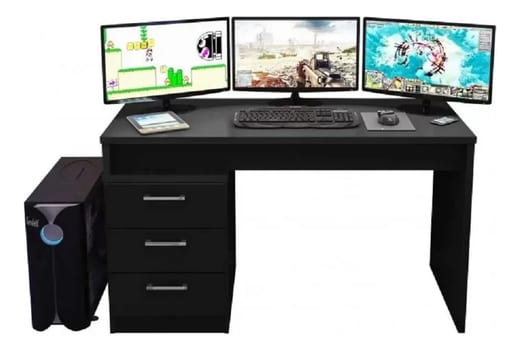 Escrivaninha Gamer Siena Móveis DRX 6000 mdp de 178cm x 75cm x 54cm Preto Pintura UV