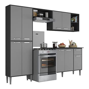 Cozinha Compacta com Armário e Balcão Xangai Multimóveis Vm2840 Preta/grafite