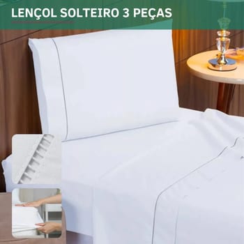 Lençol Solteiro Padrão 3 Peças 400 Fios Percal Com Fronha C/ Ponto Palito Toque Acetinado E Confortável Cor Branco Premium