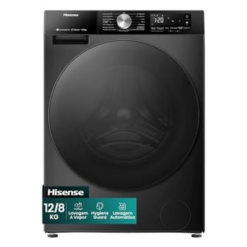 Hisense WD3S12 Lava e Seca Noir Frontal 12kg/8kg 59,5x61x84,5 cm com Vapor Wi-Fi 16 Programas 110V Digital 1400 RPM