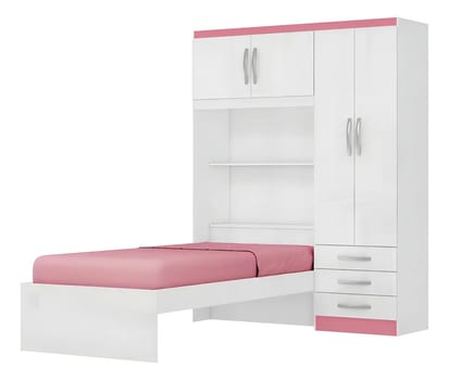 Guarda Roupa Infantil Menina com Cama 4 Portas 3 Gavetas Espresso Móveis Branco/Pink