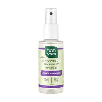 BONI NATURAL - Desodorante Spray Natural e Vegano com Óleos Essenciais de Melaleuca e Lavanda, 24 horas de proteção, Sem Alumínio, Sem Parabenos, Sem