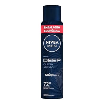 NIVEA MEN Desodorante Antitranspirante Aerossol Deep Carvão Ativado 200ml, Proteção Antibacteriana 72h, Controle do Suor e Odor