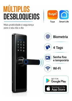 Fechadura Digital Inteligente Cartão Senha Biometria Wifi Cor Preto Ali Ron F1000-AL