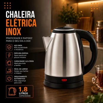 Chaleira Jarra Elétrica 1,8l Litros Em Inox Desligamento Automático Aquecimento Rápido Segura Café Chá Fácil Abertura Tampa Alça Viacruz