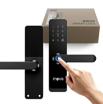 Fechadura inteligente para porta com biometria e teclado digital (preta); conta com alarmes inteligentes, segurança antifurto e bateria de longa