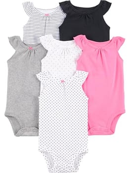 Simple Joys by Carter's Pacote com 6 bodies de manga curta para bebês meninas, Multicolorido/pontos/corações, 18 Meses