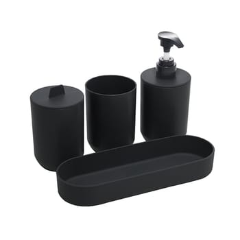 LYOR - Conjunto 4 Peças de Bambu e PP para Banheiro Preto - Porta-sabonete líquido, Porta-escova de dentes, Saboneteira, Porta Algodão