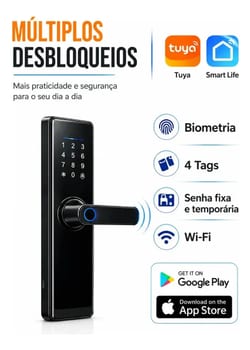 Fechadura Digital Inteligente Cartão Senha Biometria Wifi Cor Preto Ali Ron F1000-AL