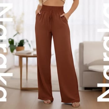 Calça Feminina Pantalona Duna Wide Leg Cintura Alta