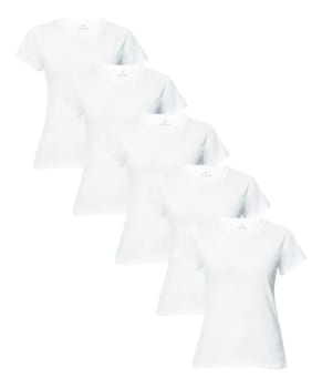 Kit 5 Camisetas Feminina Manga Curta Branca Hering