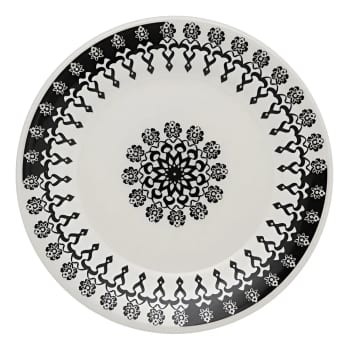 Jogo De Pratos Sobremesa Oxford Cerâmica Folk 19cm 6 Pç Cor Branco E Preto Geométrico