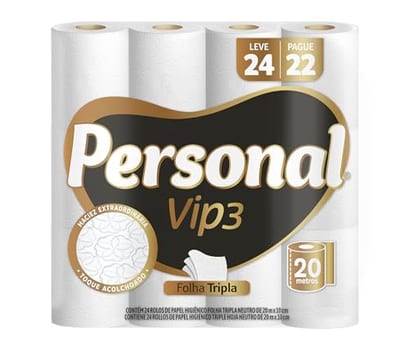 Personal Papel Higiênico Vip Folha Tripla, 24 Rolos De 20M