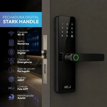 Fechadura Digital Inteligente Biometria Wi-fi Pro Embutir Senha App Tuya - Stark Handle - Preto - Neo Avant