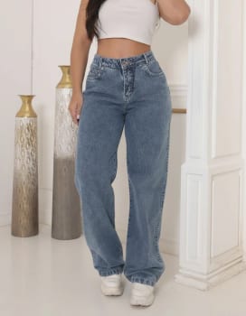Calça Jeans Wide Leg Feminina Cintura Alta Sem Lycra Stillge