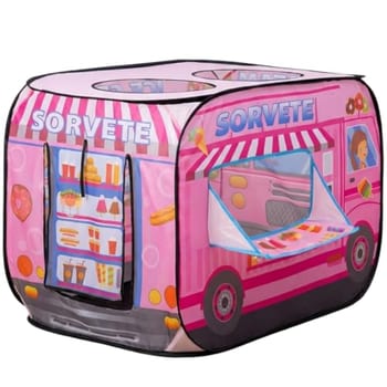 Kinderland Toys Barraca Infantil Caminhão de Sorvete Rosa Pop-Up Brinquedo Educativo de Faz de Conta para Meninas e Meninos de 2 a 6 Anos Presente de
