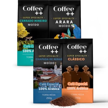 Kit 4 Pacotes Café Especial Torrado e Moído Coffee Mais Variedades: Cerrado Mineiro, Arara, Chapada de Minas e Clássico - 100% Arábica (4x250g)