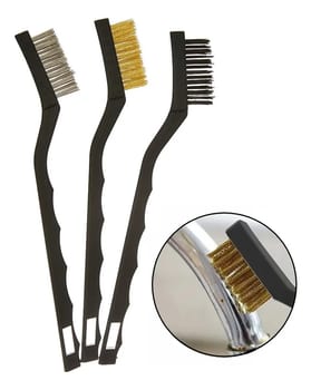 Kit 3 Escovas Mini Aço Nylon Latão Para Oficinas Limpeza Detalhe Remoção de Sujeiras