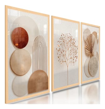 Quadros Decorativos Abstratos Geométricos Boho Neutro 122x60 Cor Carvalho Armação Infinita