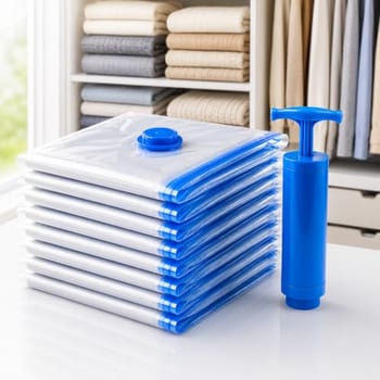 Kit 10 Sacos a Vácuo 50x60cm com Bomba Manual – Organizador de Roupas para Viagem e Armário, Economia de Espaço até 80%, Reutilizável, Proteção Contra