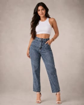 Calça Jeans Mom Feminina Cintura Alta Reta Barra Soltinha