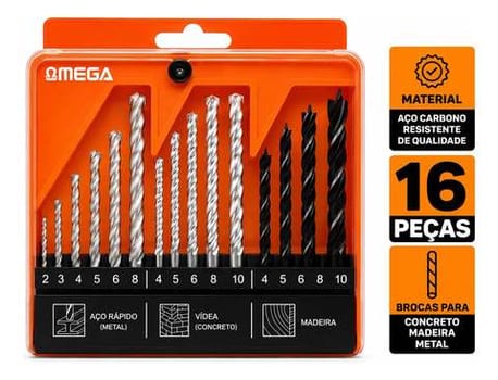 Kit Jogo Brocas 16 Peças Madeira Concreto Aço Com Estojo