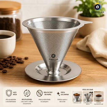 Coador De Café Inox 103 Com Filtro Permanente Reutilizável Aço Inox Premium Durável Fácil De Lavar Reutilizável Ponte Lar Utilidades Filtro Permanente