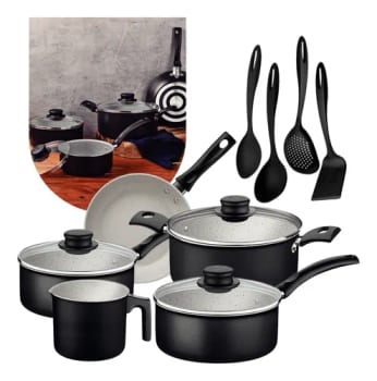 Jogo De Panelas Tramontina 9 Peças Turim Antiaderente Preto Preto - R$ 260,12