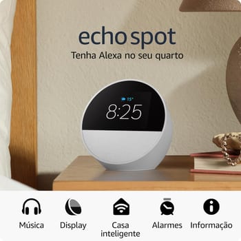 Echo Spot com Alexa (Geração mais recente) | Despertador inteligente com som vibrante | Cor Branca, com Acesso Antecipado à Alexa+