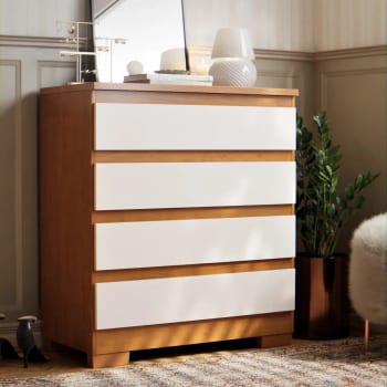 Cômoda 4 Gavetas Multiuso Para Quarto De Casal Organizadora De Roupas Com Pés Corrediças Telescópica Cor Off Nature
