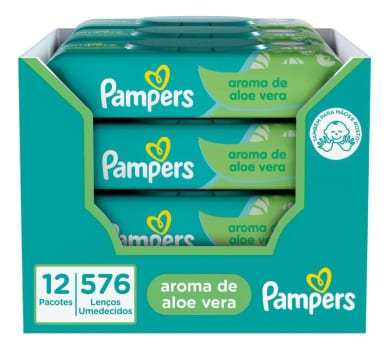 Lenços Umedecidos Pampers, Aroma de Aloe Vera 12 pacotes em total 576 Unidades