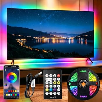 Fita LED 5050 Rgb 5 Metros Inteligente com Controle Remoto e Entrada USB, 16 Modos de Cor, 30 Leds Multicolorido, Adesiva, LED para Decoração Quarto