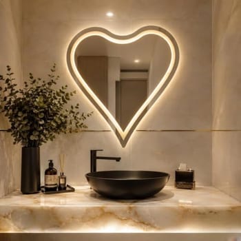 Decora Loja Espelho Coração Jateado com LED 3 Tons, Touch Screen, Vidro 4mm, Disponível em 50x50, 60x60 e 70x70cm (70x70)