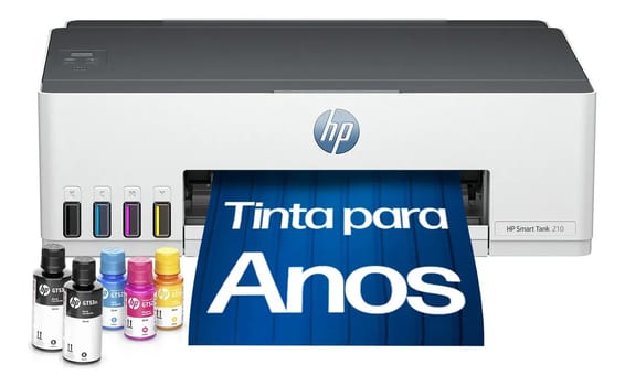 Impressora HP Smart Tank 210 com Tanque de Tinta Colorida - Com Wi-Fi - USB 2.0 de alta velocidade. Funções da impressora: Imprimir. Cor: ‎Branco