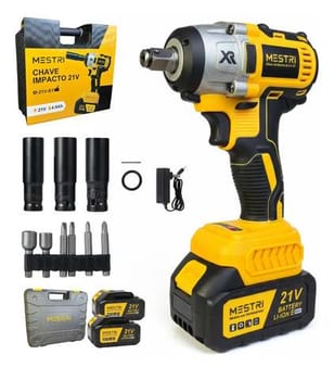 Chave De Impacto a Bateria Profissional Recarregável 4ah Brushless Parafusadeira Furadeira Alta Potência Sem Escova 2 Baterias MESTRI