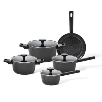 Oikos - Jogo com 5 Panelas Antiaderentes de Revestimento Cerâmico para Fogão por Indução, a Gás, Elétrico e Vitrocerâmico Cor Preta Mou Chia