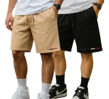Kit 02 Bermuda Casual Short Moletom Maculina Academia Treino - R$ 59,34