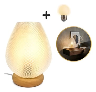 Abajur Luminária De Mesa Sala Quarto Moderno Com Lâmpada Madeira Transparente