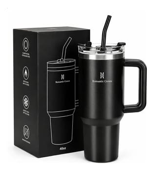 Copo Térmico Gigante 1,2l Inox Com Tampa E Inox Canudo Cor Preto Cor Pura / Material Fosco