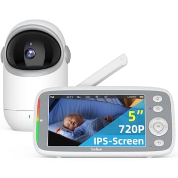 TakTark Babá Eletrônica, 5" 720P HD Bebê Câmera com Tela, Sem Wifi, Panorâmica Inclinação, Áudio Bidirecional, Night Vision, Zoom Digital, Detecção De