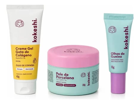 Kit Facial Kokeshi Completo 3 Passos Hidratação E Colágeno