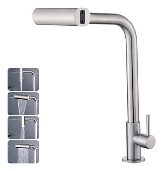 Torneira Cozinha Bancada Inox 304 Água Fria Bica Alta Gourmet 4 Modos De Água Estilo Cascata Torneira Pia Cozinha Moderna, Torneira Flexivel, Torneira