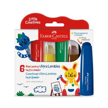 Canetinhas Jumbo Little Creatives, Faber-Castell, Coloridas, Laváveis, Pré-escola, 6 Cores
