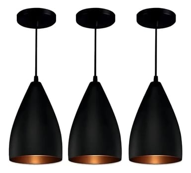 Luminária Pendente Teto Vegas Alumínio Preto 3 Unidades