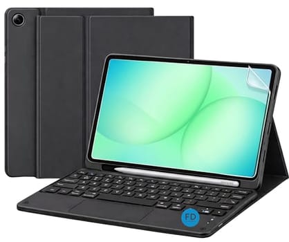 Capa com Teclado para Galaxy Tab A11 Plus com Mouse Touchpad e Compartimento para Caneta + Película Paperlike Fosca – FD Acessórios (Preto)