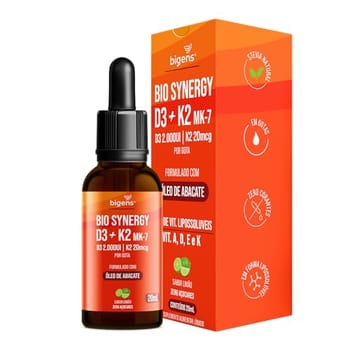 Bio Synergy, D3 2000ui + K2 Mk7 20mcg, vitamina A, D E e K, Sabor Limão, 20mL, Bigens