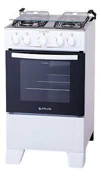 Fogão de chão Atlas Coliseum Plus A Gás 4 queimadores Branco com Mesa de Inox Porta com visor e Forno de 50 Litros