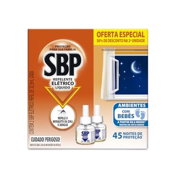 SBP Repelente Elétrico Líquido 45 Noites 50% 2ª Unidade 35Ml