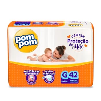 Fralda Pom Pom Protek Proteção de Mãe Mega G 42 Unidades